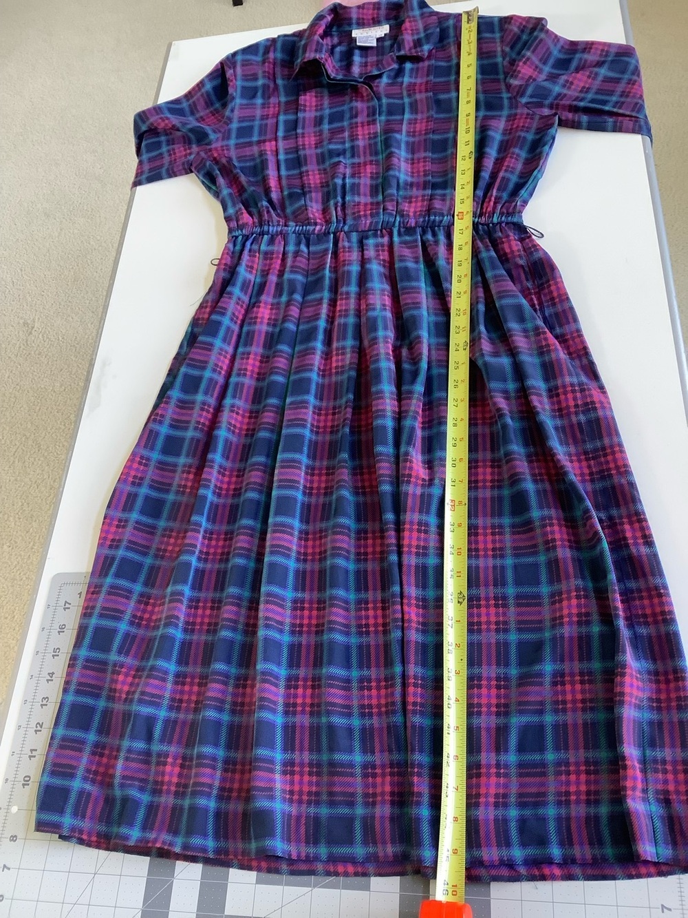 Talbots Plaid Midi Shirt Dress Teal & Purple Size 12 - Classic Office Style - Picture 7 of 7